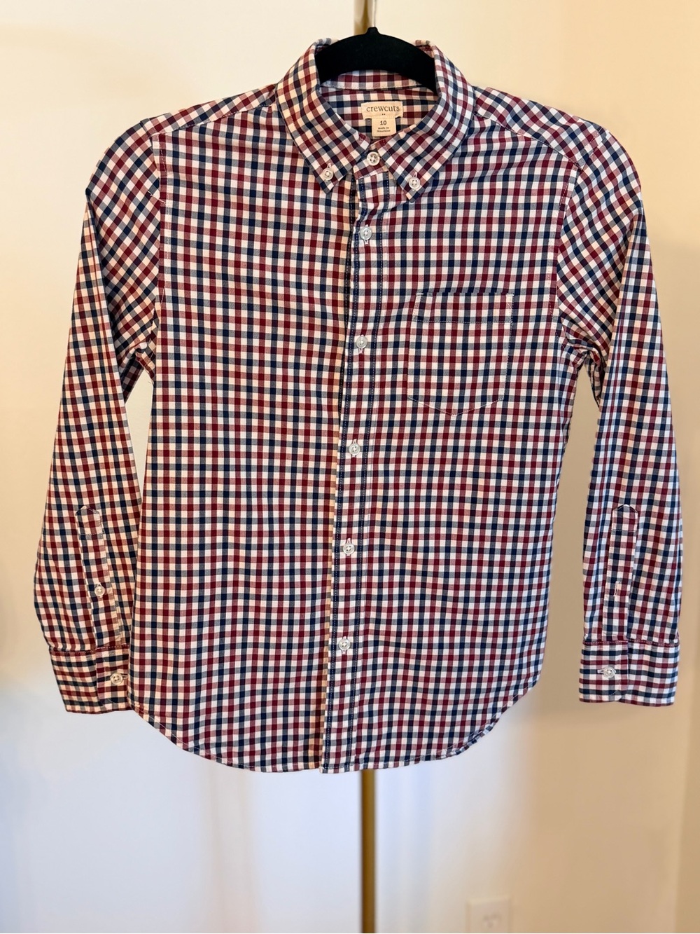Crewcuts Boys’ Maroon, Navy & White Gingham Button-Down Shirt Size 10